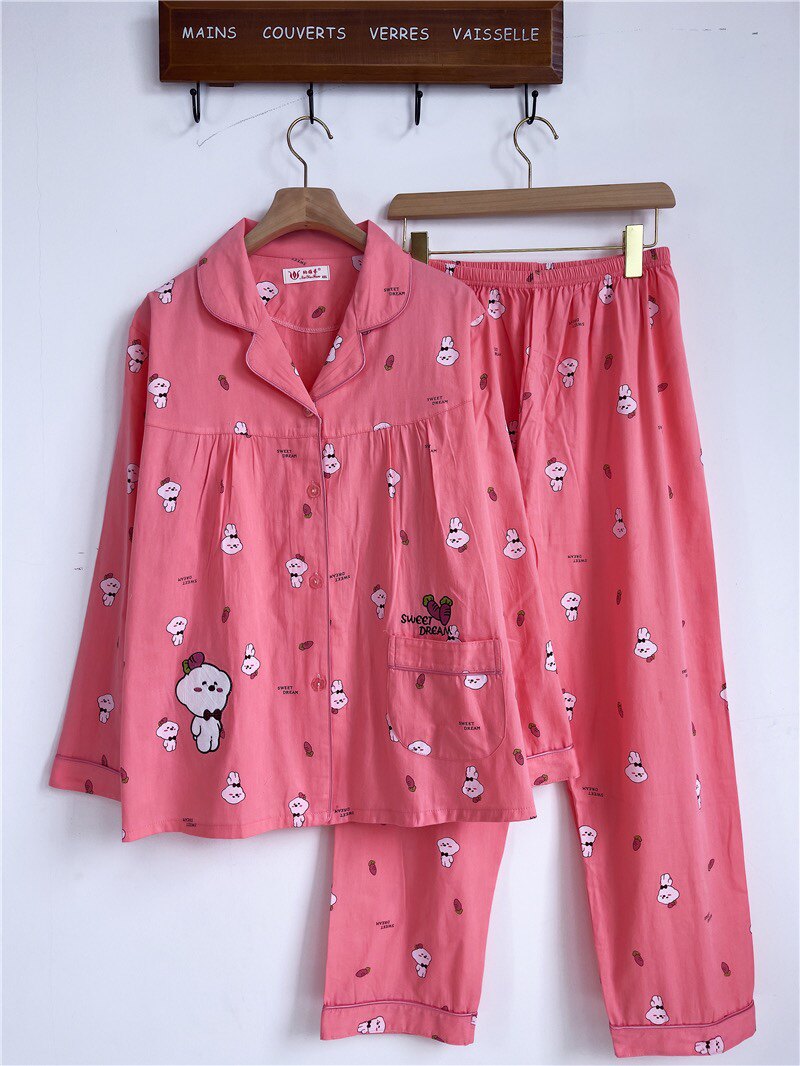 小清新100%纯棉睡衣女春秋夏薄款长袖卡通可爱公主斜纹布家居服套