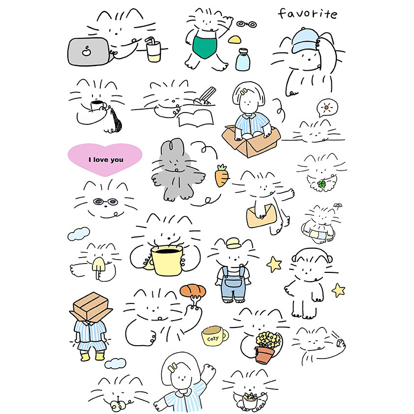 【未裁剪】 盐系猫咪 自制手帐贴纸 A4和纸不干胶打印,文具电教/文化用品/商务用品,贴纸/立体贴纸,淘宝优惠券,粉丝福利购,淘宝优惠卷