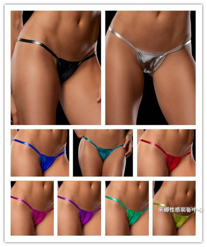 欧美女士烫金仿皮紧身细带T裤