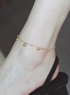 韩版简约小众精致小金圆球脚链女ins风气质复古百搭脚饰钛钢镀金