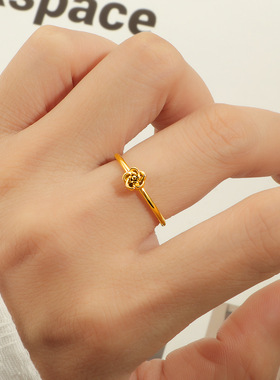 韩式新款ins风玫瑰花朵钛钢戒指女小众高级感时尚简约素圈指环女