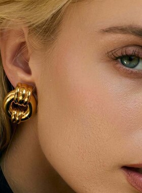 欧美几何钛钢镀18K金圆圈耳环女时尚高级感圆环耳钉耳饰earring