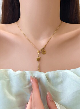 中国风招财葫芦流苏钛钢项链女轻奢高级感设计抽拉可调节锁骨链