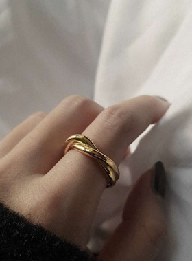 双层交叉缠绕戒指女ins复古钛钢