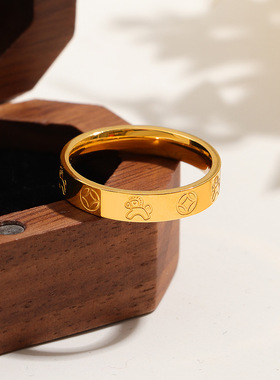 本命年亮面马上有钱戒指女时尚小众钛钢镀金指环食指中指新年礼物