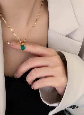 冰河蓝几何方形项链ins时尚