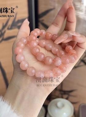 本命年粉色丝玉单圈圆珠手链桃花酿串珠少女款饰品简约礼物