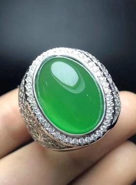 本命年绿玉髓戒指男款玉扳指翡翠祖母绿蛋面霸气方戒活口尾戒玉指