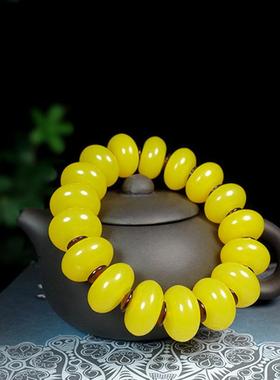 本命年蜜蜡鸡油黄饼珠圆珠霸气男士手串108佛珠配饰手链礼物