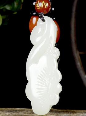 本命年新疆和田玉如意吊坠精雕和田玉灵芝如意人生如意玉坠配证礼