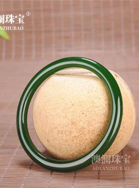 本命年外蒙料碧玉手镯细条少女款菠菜绿色昆仑羊脂白玉圆条玉石玉