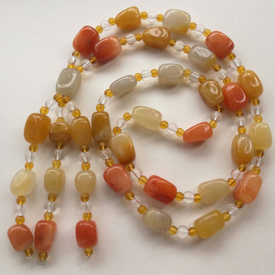 本命年新疆克拉玛依原石金丝玉宝石光戈壁彩玉项链毛衣链多色链礼