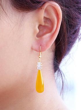 本命年蜜蜡耳环复古港风小耳坠女银超仙水滴耳钩长款礼物