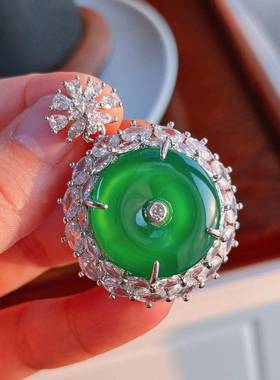 本命年冰彩玉髓体绿玉髓平安扣吊坠简约小绿灯玉石挂坠饰品礼物