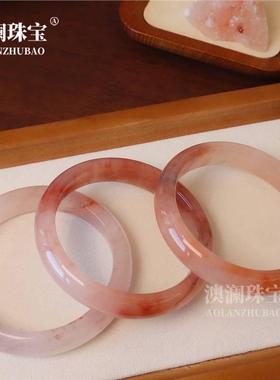 本命年丝玉桃花酿手镯粉色胖圆条手镯高级感美人镯飘花手镯礼物