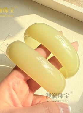 本命年和田玉青黄口手镯外蒙料青黄平安镯女款加宽玉石镯子礼物