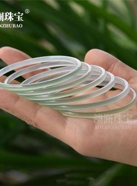 本命年半山半水细线镯叮当镯玉髓镯子女款半绿半白油青玛瑙玉石叮
