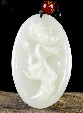 本命年新疆和田玉佛手莲花吊坠精雕和田玉白玉伸手来财花开见佛玉