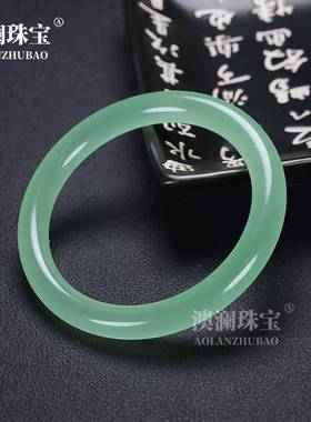 本命年果绿色圆条手镯女款文艺风细条冰透种翠绿翡翠色玉镯玉石礼