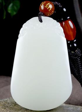 本命年新疆和田玉平安无事牌吊坠精雕古龙白玉平安牌许愿牌礼物