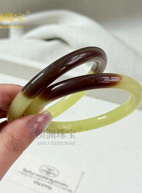 本命年和田玉黄口带糖扁条手镯外蒙料且末糖细圆条女款玉礼物