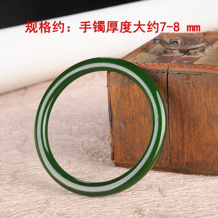 本命年工艺品新疆和田碧玉手镯菠菜绿细条圆条玉石镯子女款玉镯礼