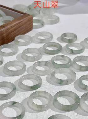 本命年玉石戒指丝玉天山翠方戒国风复古冰种飘花方型戒指礼物