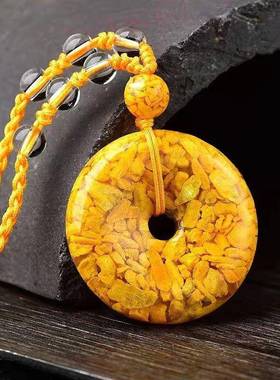 本命年原矿雄黄朱砂吊坠女平安扣鎏五雷号令把件晶体砂礼物