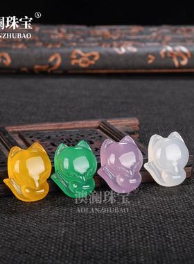 本命年巴西玛瑙小狐狸吊坠原色无烧冰种粉紫色玉髓狐狸挂件礼物