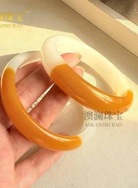 本命年和田玉黄白玉手镯外蒙料半黄半白镯子女款正圈玉石镯子礼物