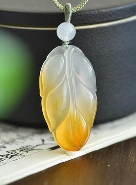 本命年好玛瑙玉髓平安扣吊坠树叶观音佛公挂件项链俏色绿色玉髓礼