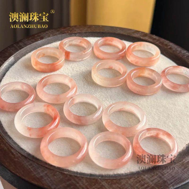 本命年新疆桃花酿女款戒圈指环芙蓉色素圈情侣男女戒指玉石粉色高