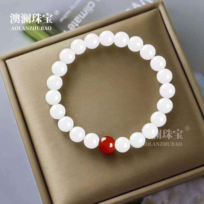 本命年白色玉手串红色珠子手链简约百搭手镯气质小清新闺蜜学生手