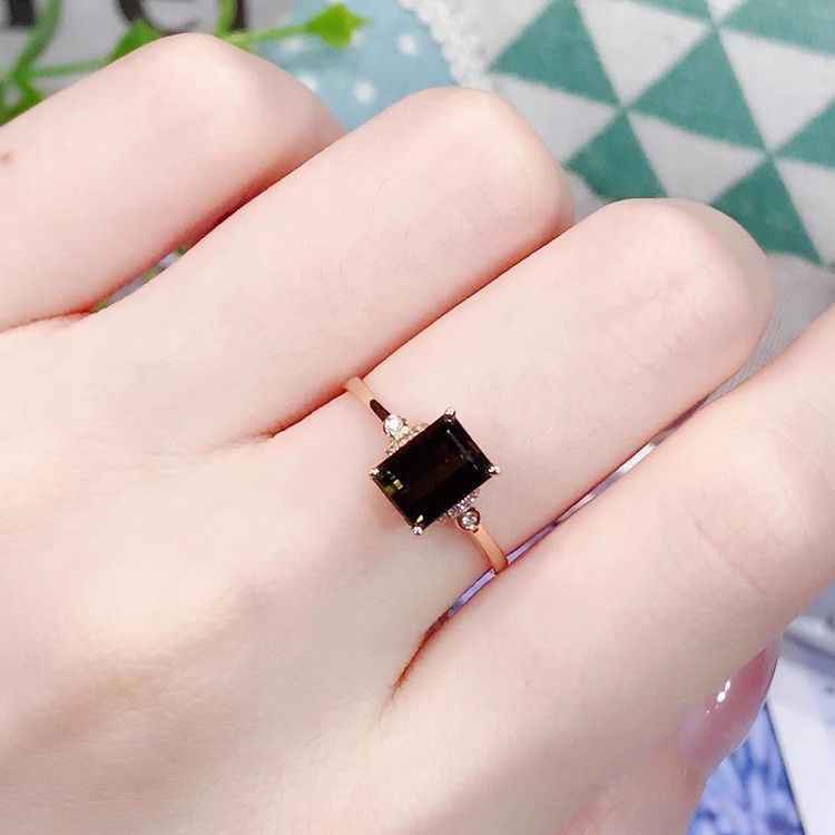 本命年新款绿碧玺戒指镀s925银镶钻石方形绿宝石方糖简约爆款女礼