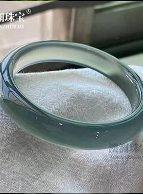 本命年冰种库里蓝玉髓手镯蓝玛瑙冰透款天青冻玉石女款镯子礼物