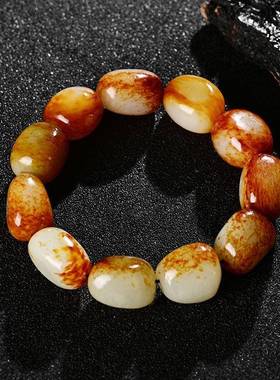 本命年国检证书新疆和田玉籽料手链原石原皮手串红皮羊脂籽玉礼物