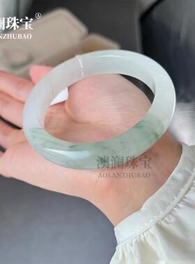 本命年新疆丝玉天山翠玉手镯气质清新女款昆仑雪翠扁条少女镯礼物