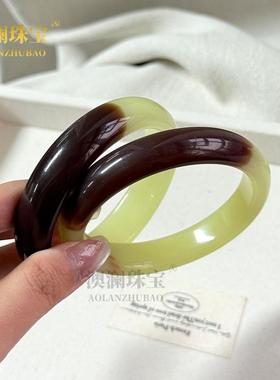 本命年外蒙料和田玉色黄口带糖玉手镯黄口糖玉圆条扁条玉手礼物