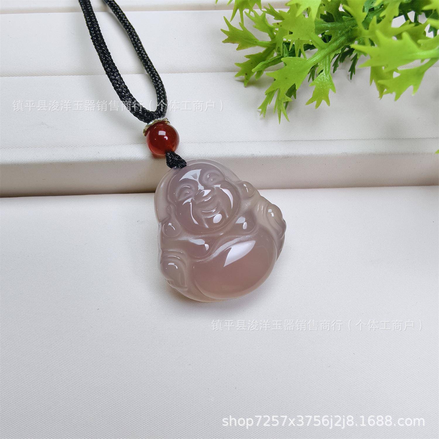 本命年紫玉髓弥勒佛公吊坠粉玉髓玛瑙玉石大肚佛玛瑙挂件新中式项
