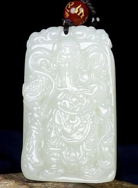 本命年新疆和田玉关公牌子精雕和田玉忠义武财神义薄云天玉吊坠礼