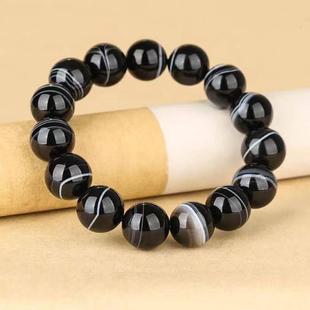 本命年玛瑙缠丝手链男士 黑白纹药师梦幻手串天眼珠缠丝手链礼物