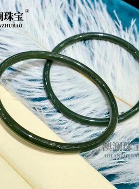 本命年和田玉青玉手镯少女小细条玉镯子细圆条青玉手镯礼物