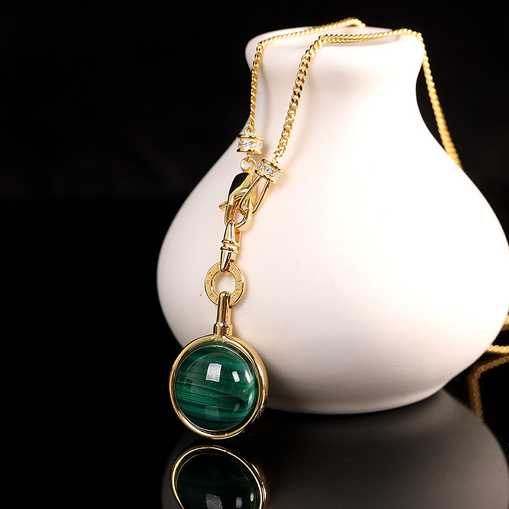 本命年 s925纯银镀金镶嵌孔雀石项链 时尚女士可拆卸颈饰礼物