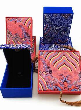 本命年双色系流苏包装盒红色蓝色海浪纹吊坠挂件手镯双款式系列玉