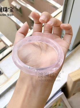 本命年粉晶手镯冰飘紫淡紫色手镯简约马达加斯玉石粉水晶手环手饰