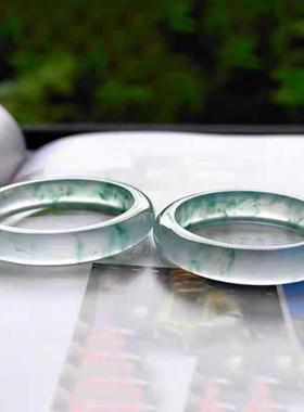 本命年冰种圆条独龙玉手镯飘蓝绿花玉镯子女款证书礼物