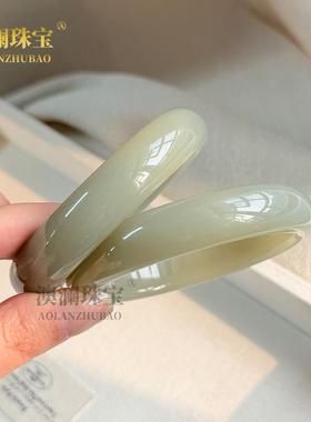 本命年外蒙料高新疆玉湖水绿手镯且末蓝玉石镯子正圈玉手镯展销品