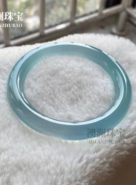 本命年国风海蓝之谜高货孤品!叮当圆条湖水蓝手镯冰种水沫玉石英