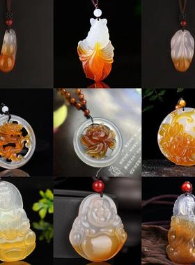 本命年冰透玉髓俏色吊坠观音佛关公山水镂空俏色牌子平安扣挂件货