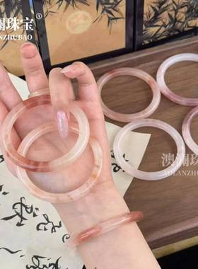本命年丝玉桃花酿粉色圆条中宽玉镯桃花镯美人镯粉红镯子玉礼物